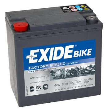 Exide Bike GEL/AGM - Factory Sealed 12V 14Ah 150A, GEL 12-14